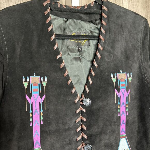 Scully Jacket Suede Western Country Hand painted Black Buttons Pockets Size 8 - Picture 3 of 7
